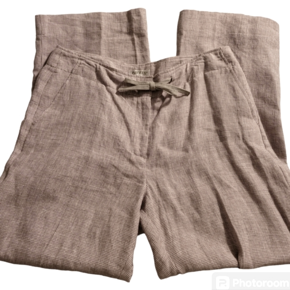 Vintage Orvis linen 100% performance linen pants, zip/tie front sz 16
